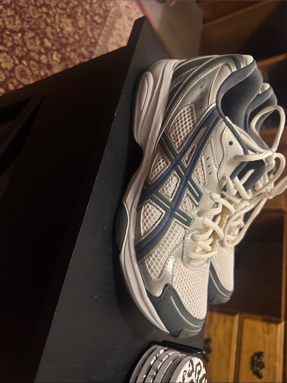 Men’s White and Gray Athletic Sneakers with Blue Accents